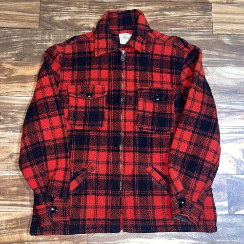 Vintage 1960s Melton Wool Flannel Buffalo Plaid Jacket Mens Size Large (27x22”)