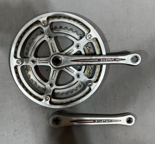 Vintage SR Sakae Silstar 170mm 52/40 Silver Aluminum Road Bike Double Crankset