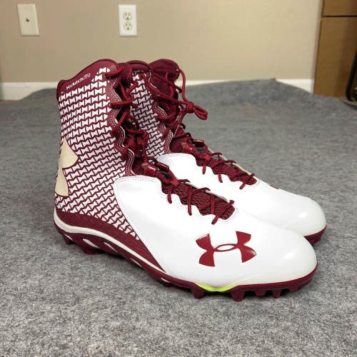 Under Armour Mens Football Cleat 14 White Maroon Lacrosse Clutch Brawler High