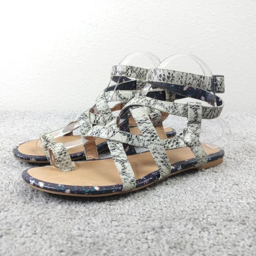 Cabi Athena Gladiator Sandals Womens 7 Shoes Snakeskin Ankle Wrap Summer Flats