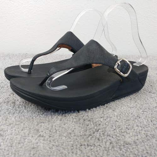 FitFlop The Skinny Womens 8 Flip Flop Thong Sandals Black Leather Comfort Shoes