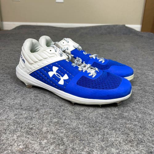 Under Armour Mens Baseball Cleats 13 Blue White Shoe Metal Softball Low Cut