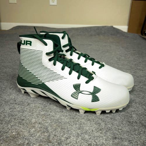 Under Armour Mens Football Cleat 13 White Green Shoe Lacrosse Spine Hammer A7