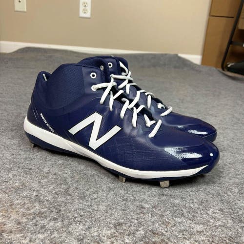 New Balance Mens Baseball Cleats 16 Navy White Shoe Metal Mid Top Sport Softball