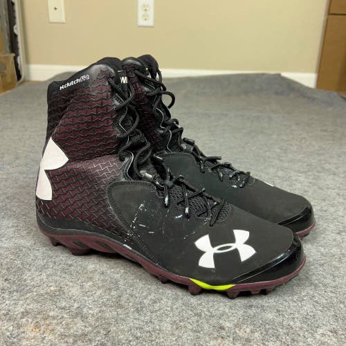 Under Armour Mens Football Cleat 14 Black Maroon Shoe Lacrosse Powerclamp High