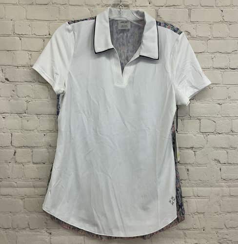 JoFit Adult Womens Flounce Back GT424 White Multicolor SS Golf Polo Shirt NWT