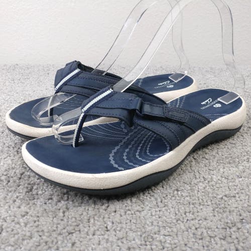 Clarks Cloudsteppers Sandals Womens 8 Thong Slip Flops Comfort Shoes Navy Blue