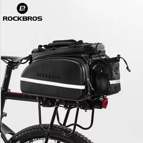 ROCKBROS Bike Rack Bag Waterproof Carbon Leather Rear Pack Trunk Pannier Black