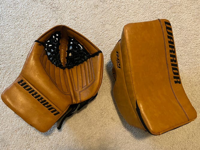 Warrior Ritual G4 PRO Glove and Blocker Retro Tan SR Goalie Ice Hockey