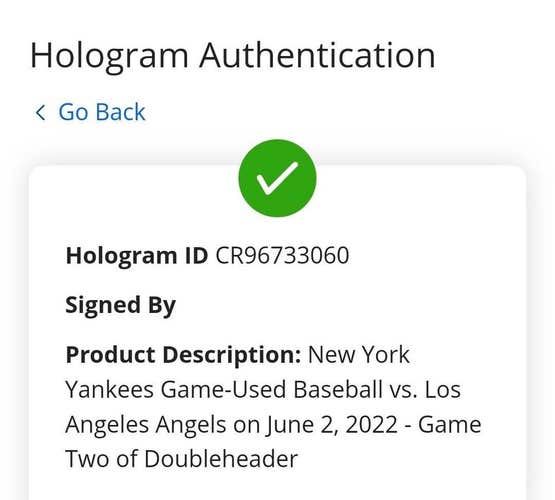 New York Yankees Authentic Game Used Baseball vs Los Angeles Angels 6-2-22 GM 2