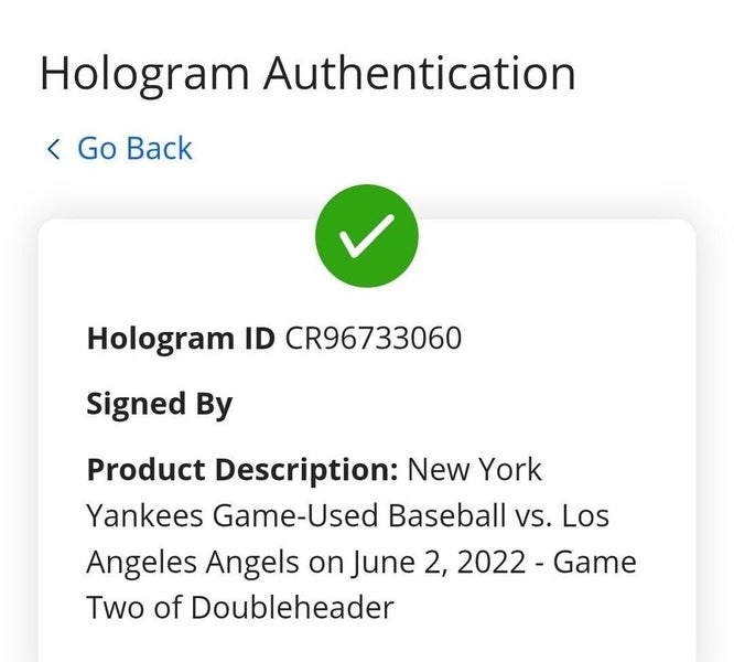 New York Yankees Authentic Game Used Baseball vs Los Angeles Angels 6-2-22 GM 2