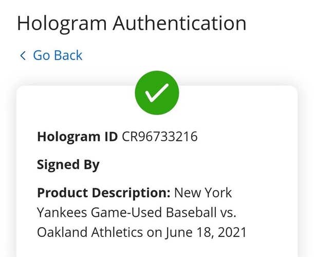 New York Yankees Authentic Game Used Baseball vs Oakland Athletics A's 6-18-21