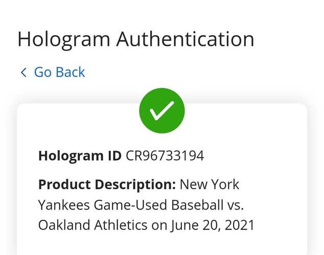 New York Yankees Authentic Game Used Baseball vs Oakland Athletics A's 6-20-21
