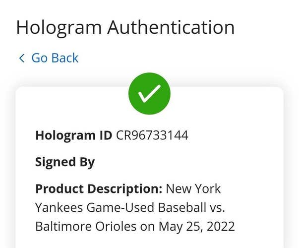 New York Yankees Authentic Game Used Baseball vs Baltimore Orioles 5-25-22