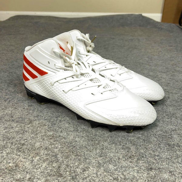 Adidas Mens Football Cleats 12 White Orange Shoe Lacrosse U Miami Mid Top M6