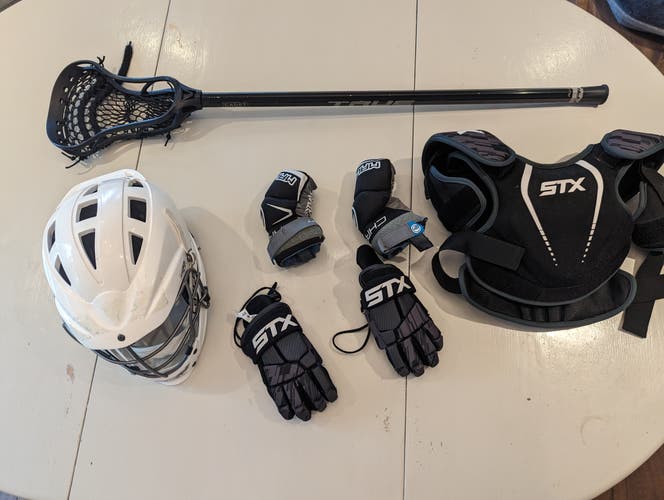 Boys youth lacrosse gear set  - helmut, gloves, pads, stick