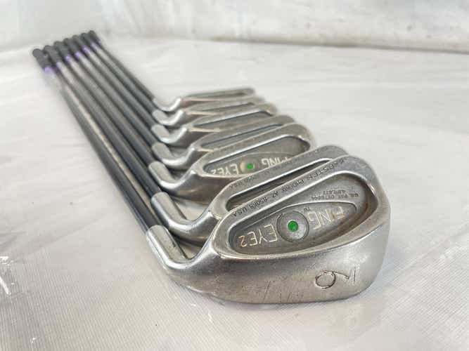 Used Ping Eye 2 Green Dot 3i-9i Regular Flex Graphite Shaft Golf Iron Set Irons
