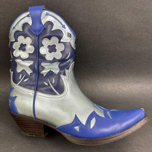 Jeffrey Campbell Looney Blue Metallic Silver Western Cowboy Boots Size 7.5