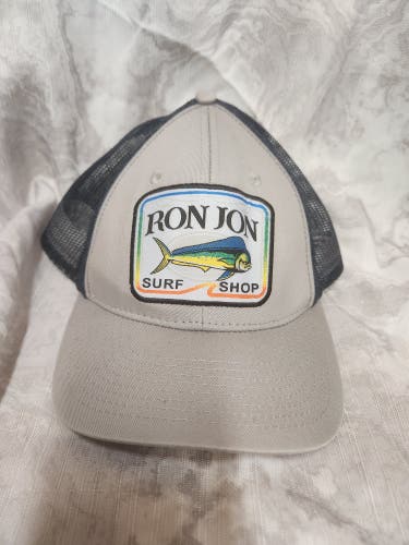 Ron Jon Surf Shop Trucker Mahi Yellowfin Tuna Fish Gray Blue Snap Back Hat EUC