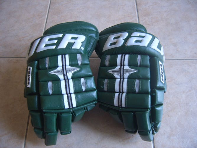 Vintage Excellent Condition Bauer SDP Pro Leather Senior Hockey Gloves 14" Green