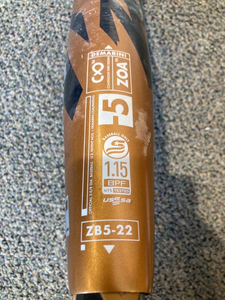 Batte Baseball DeMarini ZOA 2022 – -5 USSSA, 30 Pouces 25 Oz, Carbone Youth