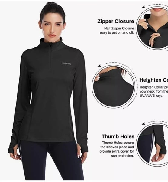 Used HISKYWIN Womens UPF 50+ Sun Protection Tops Long Sleeve Half-Zip Thumb Hole, Size M
