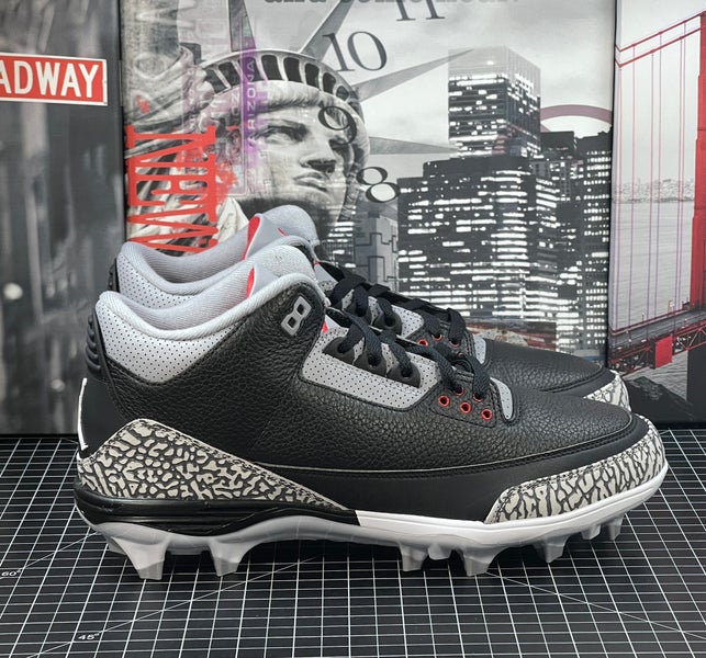 Air Jordan 3 Retro TD Mid Black Fire cement Red Football Cleats Mens Size 11 NEW