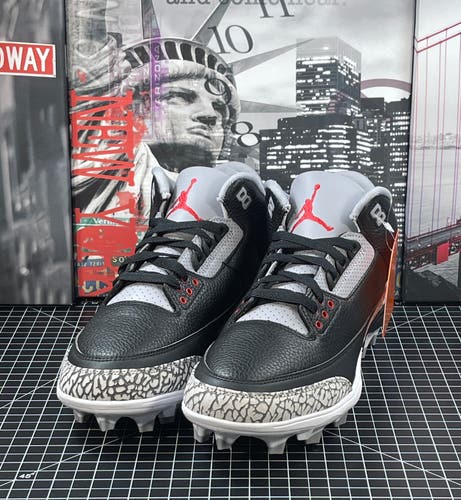 Air Jordan 3 Retro TD Mid Black Fire cement Red Football Cleats Mens Size 11 NEW