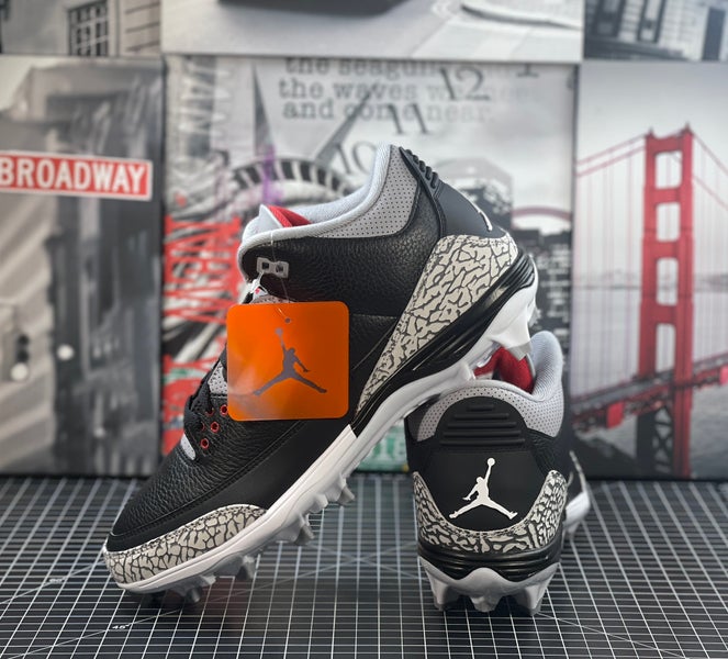Air Jordan 3 Retro TD Mid Black Fire cement Red Football Cleats Mens Size 11 NEW