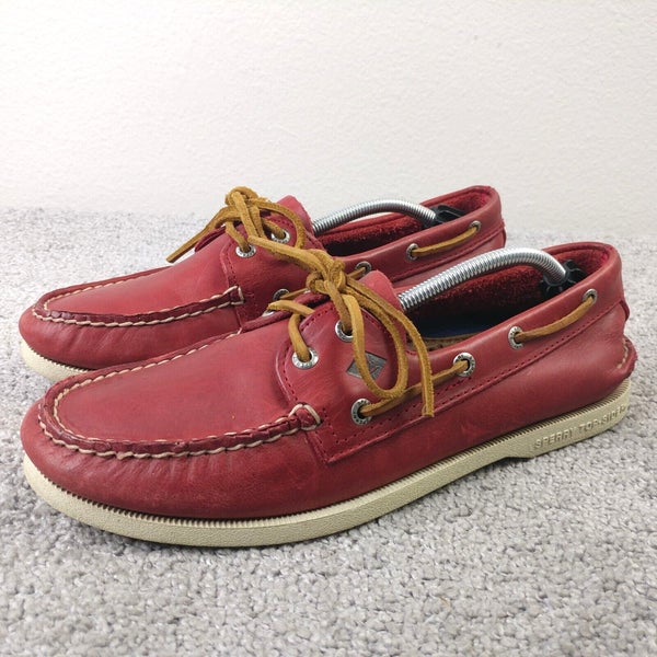 Sperry Top-Sider 2 Eye Boat Shoes Mens 9 Red Leather Lace Up Moc Toe Loafers