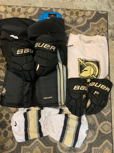 Bauer/Nike Army Pro Stock Hockey Full Set - Pants, Gloves(2 Pair), Practice Jersey, Socks (2 Pair)