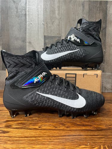 Nike Alpha Menace Elite 2 Sz 12 Wide FlyKnit Black White Men's Football Cleats. Size 12 Wide