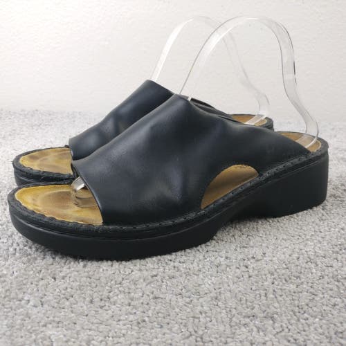 Naot Rome Sandal Womens 41 EU Comfort Shoes Wedge Heel Cork Slide Black Leather