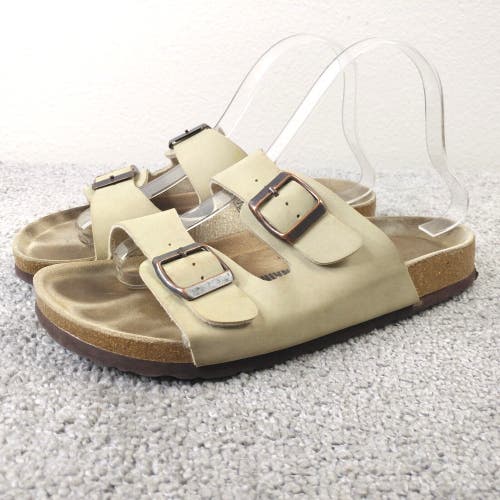 Cushionaire Lane Cork Footbed Sandal Womens 9 Shoes Tan Beige Slip On Buckle