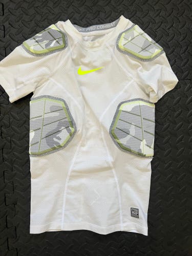 Nike Pro Combat  Integrated Football Integrated Padded Shirt White Youth Large