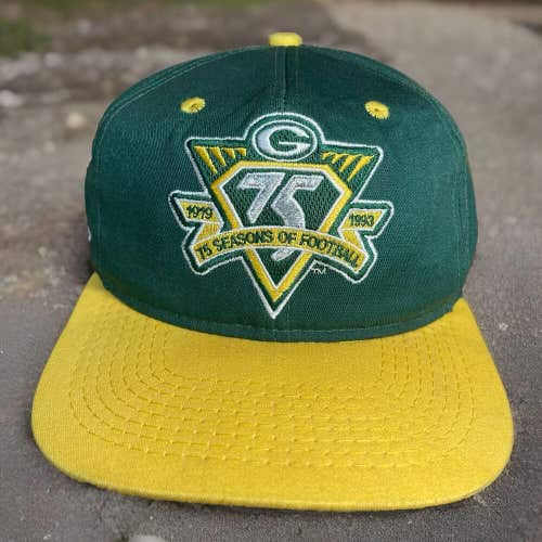 Vintage 1993 Green Bay Packers 75th Anniversary Snapback Hat Green Yellow NFL