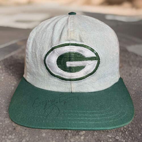 Green Bay Packers Vintage Ajd Denim Jean Strapback Hat Autographed