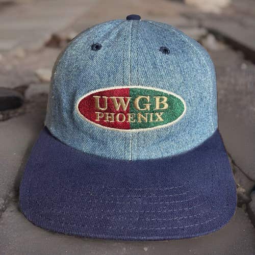 Vintage UWGB Phoenix Strapback Hat Wisconsin Green Bay USA Rare Denim Cap