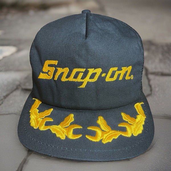 Vintage Snap-On Snapback Trucker Hat Cap Black K-Products Logo W/ Scrambled Eggs
