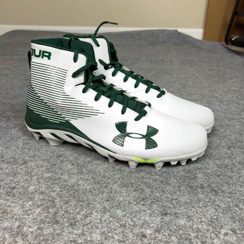 Under Armour Mens Football Cleat 13 White Green Shoe Lacrosse Spine Hammer B3