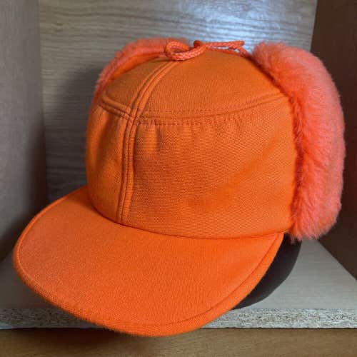 Vintage Blaze Orange Hunting Ear Flaps Trapper Hunting Hat Cap Men’s Large USA