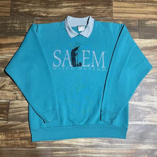 Vintage 90s Salem Witch Museum Collared Crewneck Sweatshirt RARE USA Size XL