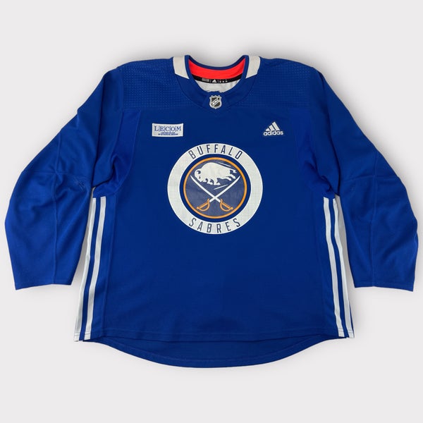 Pro Stock Pro Return Used Size 56 adidas Buffalo Sabres Blue Numbered Practice Jersey