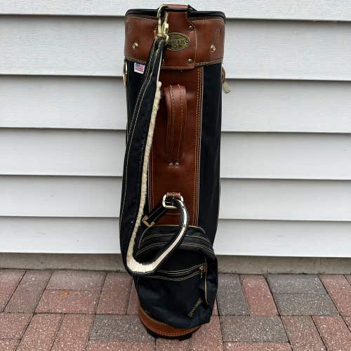 Vintage Spalding Brown Dark Blue Leather Vinyl Golf Bag 14 Way Full Dividers