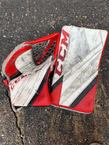 Red Used Senior CCM EFlex 5 Glove & Blocker Full Right Pro Stock