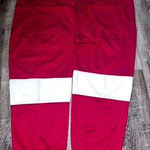 NEW MENACE SPORTS RED  HOCKEY SOCKS RED WITH WHITE  STRIPES SIZE 30
