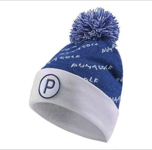 NEW Puma Removable Pom Blue-White Golf Beanie