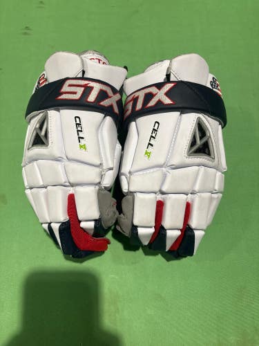 White Used STX Cell V Lacrosse Gloves Large