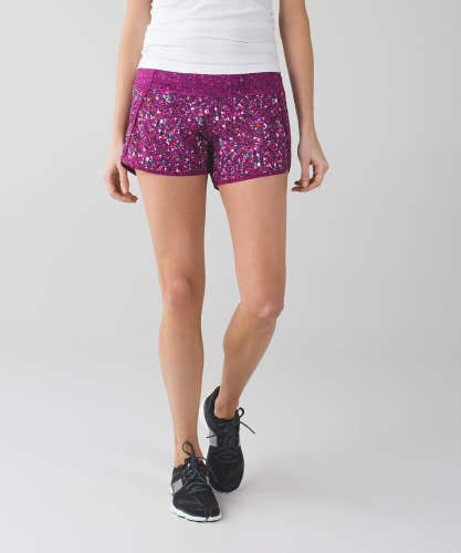 Lululemon Run Times Shorts 4 Paradise Camo Geo Regal Plum Multi Zip Pocket