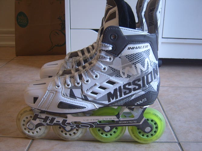 Free Shipping-Excellent Condition Mission Inhaler WM03 Inline Hockey Skates Size 6E